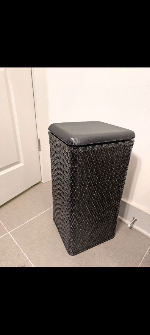 REDUCED $20 Modern Black Wicker Laundry Basket with Cushioned Lid - Excellent Condition