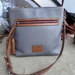 Dooney & Bourke Gray and Tan Shoulder Bag with Tassel