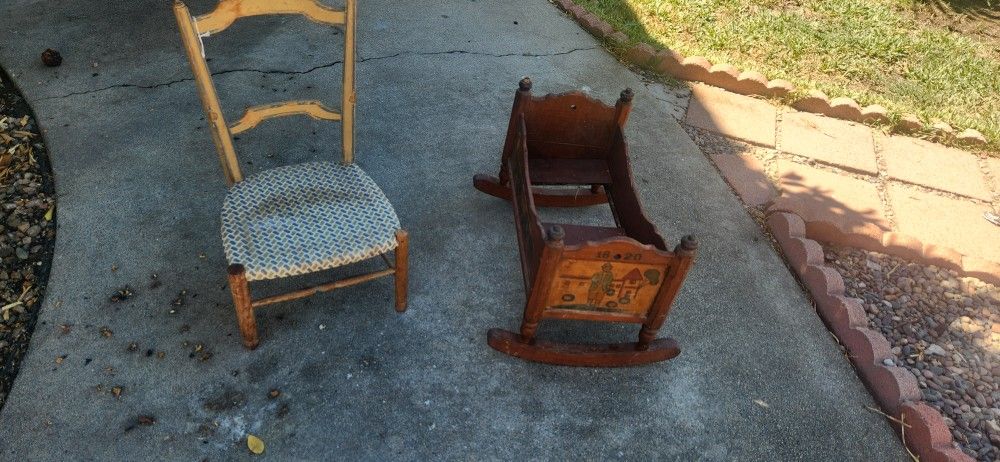 Antique Doll Crib And Child Chair