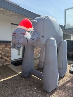 Star Wars AT-AT Walker Christmas Inflatable with Santa Hat Freestanding Gray