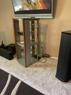 Multi Media Entertainment center with durable glass shelves