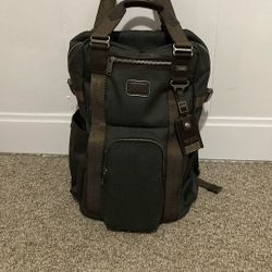 Like New Unbranded Tumi Brown Leather And Grey Backpack Tote Bag 