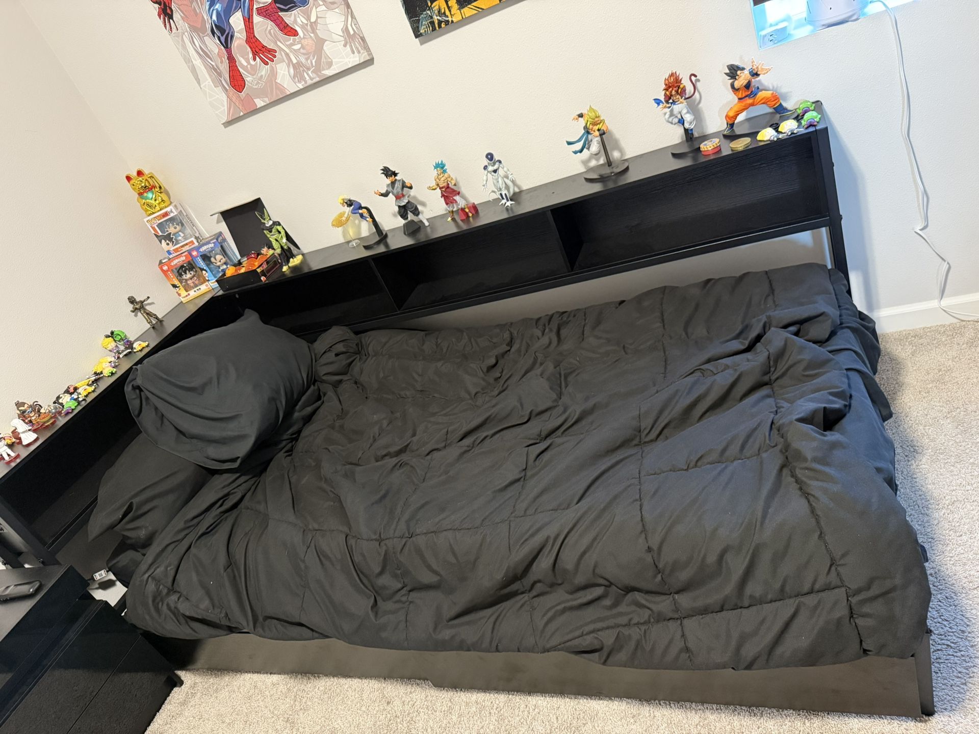 Twin XL Corner Bed with Storage, LED Lights & Charging Station – $200