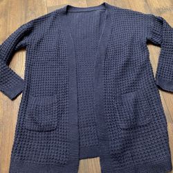 Womans Navy Blue Cardigan Sweater Size Médium Large #1