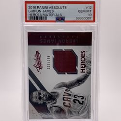 LeBron James 2016 Panini Absolute Heroes Materials Game-Worn Jersey Relic PSA 10 GEM MINT #111/149