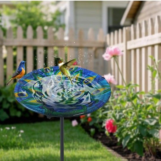 New Peacock Bird Bath & Birdfeeder