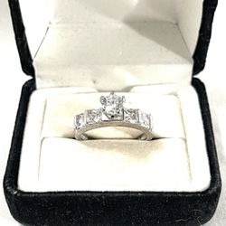 Brand New Cubic Zirconia, Cz Diamonds Set In A Sterling Silver Wedding Ring. Size 7.5 