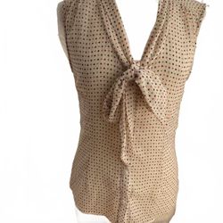 Polka Dot Sleeveless Tie-Front Sheer Blouse Medium