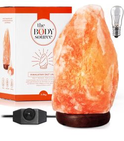 The Body Source Himalayan Salt Lamp | 8-10 in (7-11 lb) | Natural Salt Rock Lamp with Dimmer Switch & Wooden Base | Night Light & Bulb Replacement