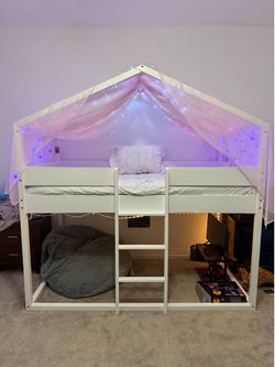 Kids loft bed with canopy and lights