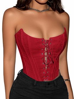 Benfoly Corset Tops For Women Strapless Backless Lace-Up Bustier Crop Tank Top Sleeveless Sexy Summer Going Out Top Y2K Club