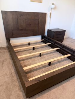Dark Wood Platform Bed Frame with Storage