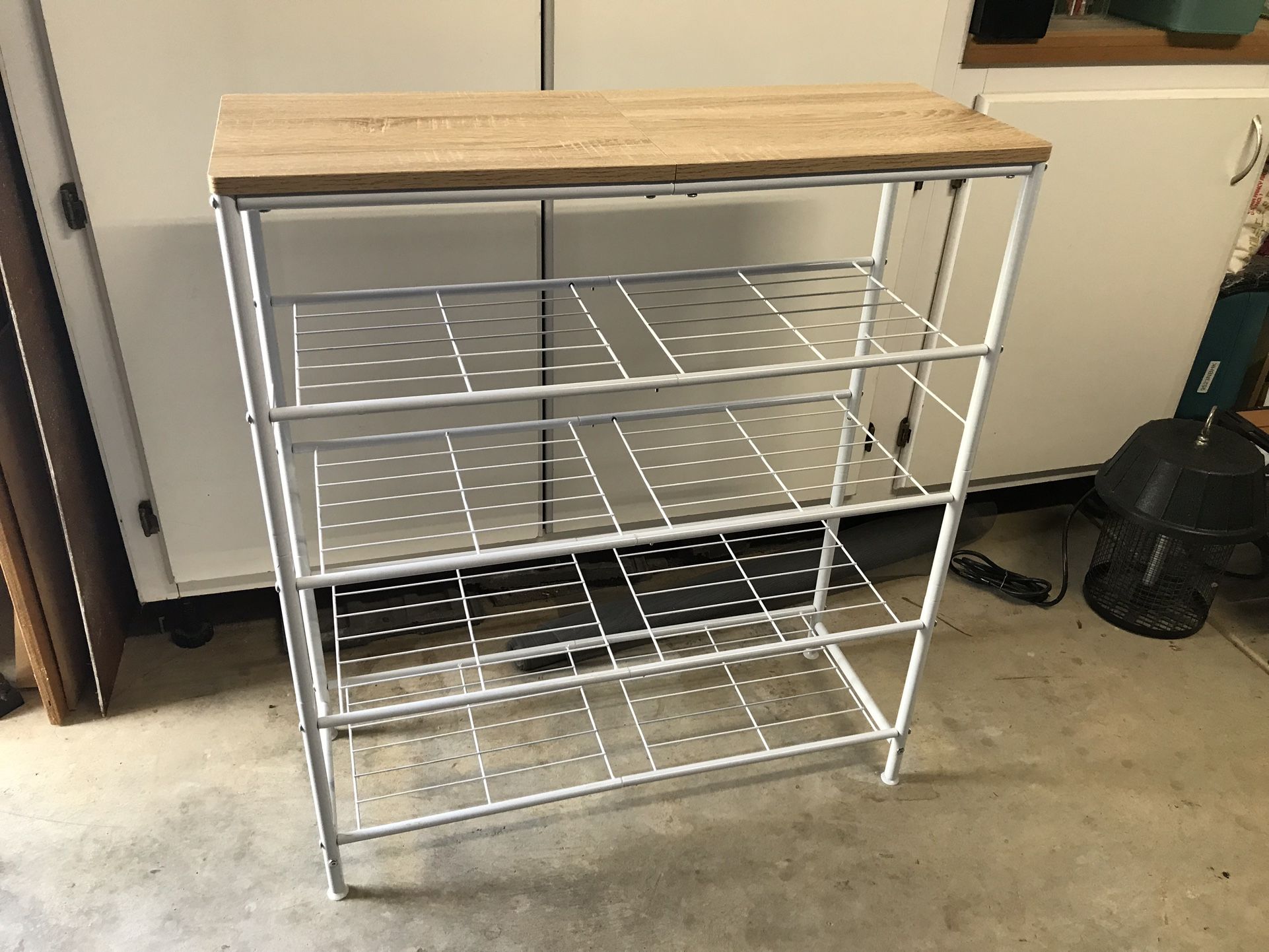Stylish 5 tier metal shoe rack wit white oak wooden board topiuuu