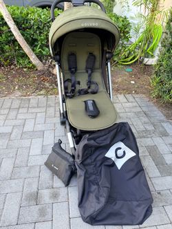 Colugo Compact Travel Stroller - Olive Green (Airplane Overhead Bin Size + Rain Cover & Backpack Bag)
