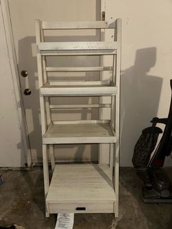 White Wood Ladder Shelf with Drawer
