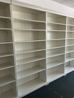 white book shelves