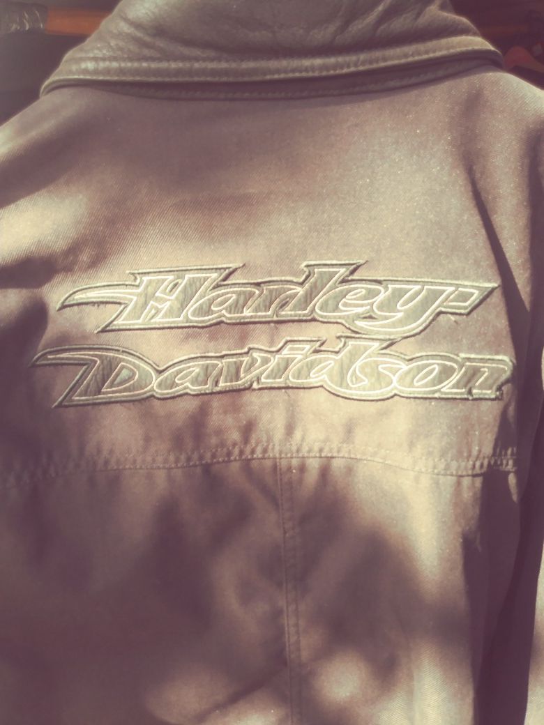 Harley Davison brand warm Suede Leather riding jacket. Size L...but fits larger.