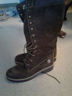 Dark brown knee high timberland boots