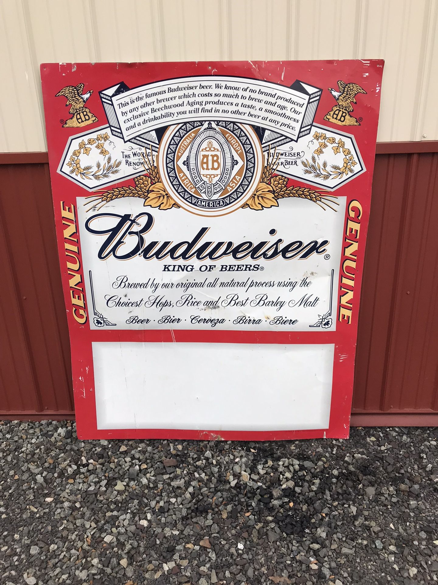Budweiser Metal Advertising Sign  4’x5’