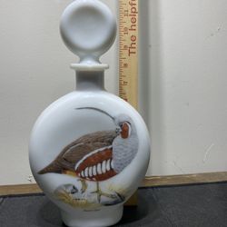 Mountain Quail Milk Glass Decanter 