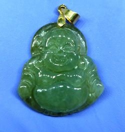 Burmese icy type A jadeite jade pendant lucky happy Buddha.