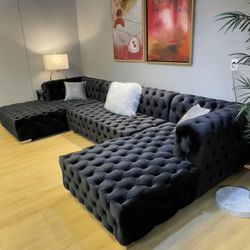 Luxury Tufted Wrap Around Double Chaise Sectional- 