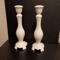 Vintage Abigail's Of Italy Set Of 2 White Candle Sticks In Perfect Condition H13.5"