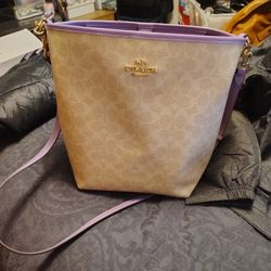 Purple/Sandstone Large Coach Bucket Purse And Wallet