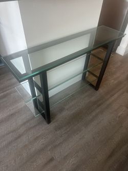 MOVING SALE /MAKE A REASONABLE OFFER / Glass Top Two Shelf Sofa Table Like New Barely Used 