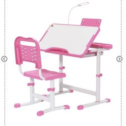 Qaba Kids Table and Chair Set, Activity Desk with USB Lamp, Storage Drawer for Study, Activities, Arts, or Crafts