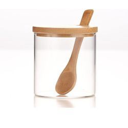Seasoning Jar Glass Spice Container Salt Jars Condiment Pot with Lid+Spoon