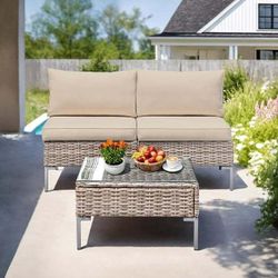 B722 $110  3 Piece Patio Furniture Rattan Conversation Set