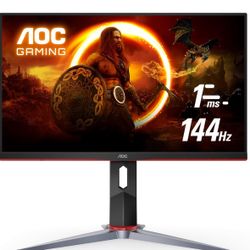 AOC 24G2 24" Frameless Gaming IPS Monitor, FHD 1080P, 1ms 144Hz, Freesync, HDMI/DP/VGA, Height Adjustable, 3-Year Zero Dead Pixel Guarantee,Black/Red