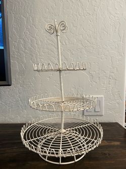 Vintage 3-Tier White Metal Wire Stand 17 inches
