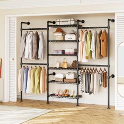 ONBRILL H3 Wall Mounted Closet System, Industrial Pipe Clothing Rack, Black