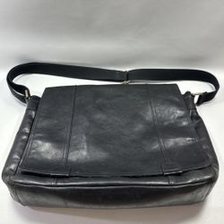 Fossil BLACK Genuine Leather Messenger bag LAPTOP Briefcase w/Shoulder Strap
