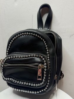 Black Mini Backpack with Silver Stud Trim