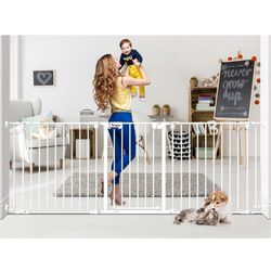 Kfvigoho Baby Gate for Stairs, Dog-gate with Auto-Close Door, Double Locking System, Hardware Mounting, Quick Assembly (81 inch White)