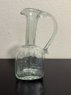 VINTAGE BLENKO Aqua Swirl Optic Pitcher Ewer 6.5" Applied Handle 