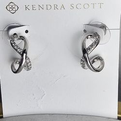 Kendra Scott Annie Infinity Crystal Silver Hoop Stud Post Earrings New