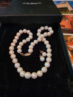 8mm pearl necklace 14k with set earrings 14k