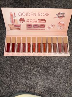 Quoiden Rose 12 Color Matte Lip Gloss Set Vivid Nude Shades Hyaluronic Acid Lip Kit