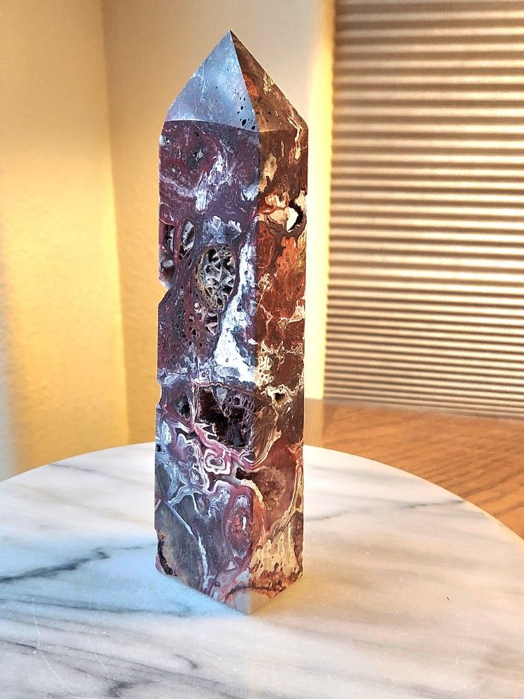 1.65 Lb (748g) Druzy Mexican Agate Tower Quartz Crystal
