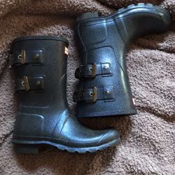 Hunter blue glitter rain boots size 7