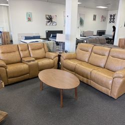 Power Reclining Top Grain Leather Sofa And Loveseat 