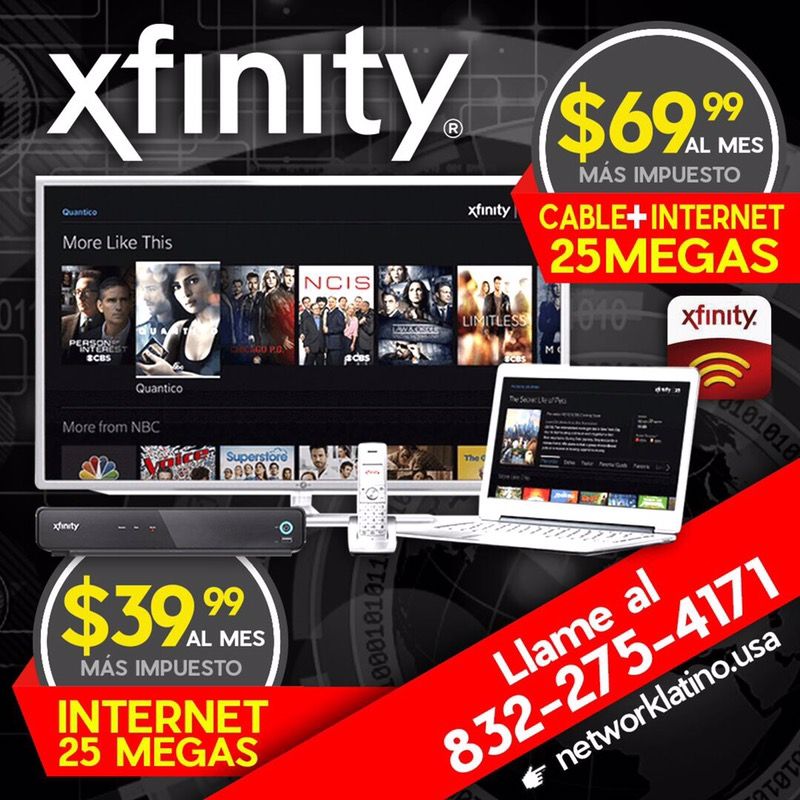 XFINITY oferta de cable 130 canales 1 tv más internet wifi ilimitado velocidad 25 megas