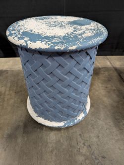 Textured Blue-Grey Cylindrical Accent Stool