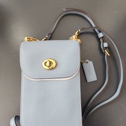 Coach Sky Blue Leather Small Cross Body Purse