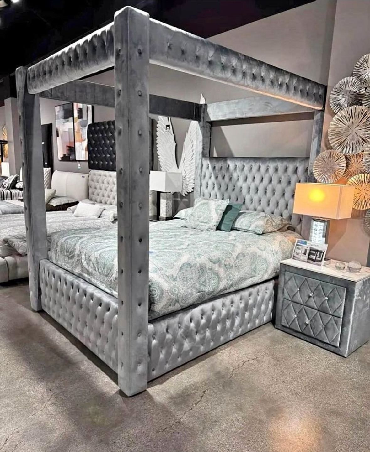 NEW Grey Bed Frame with Canopy King and Queen Size Finance...