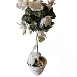 Home decor white faux flower floral topiary arrangement